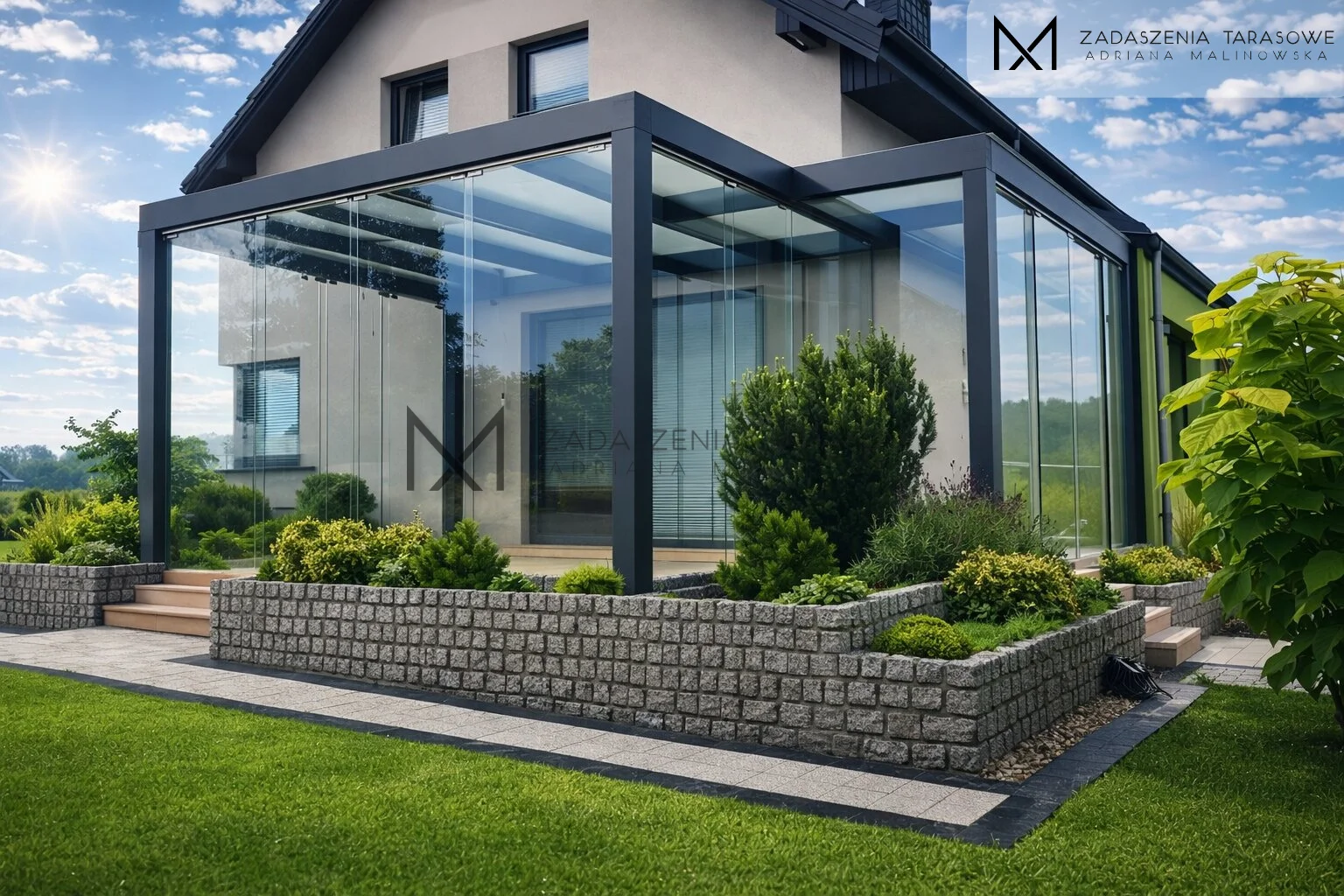 podwójne zadaszenie tarasu szare