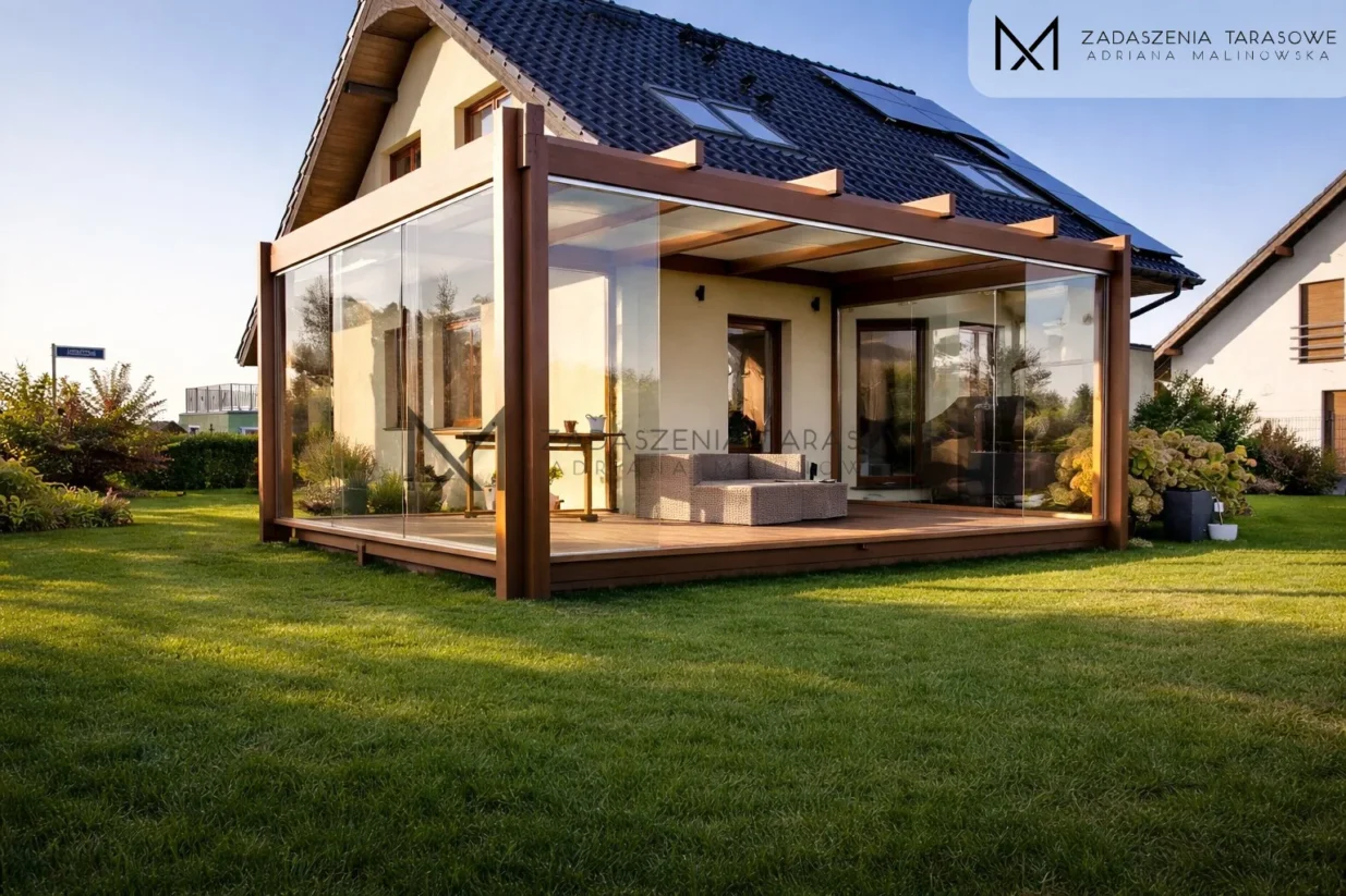 Nowoczesna pergola zadaszona szkłem