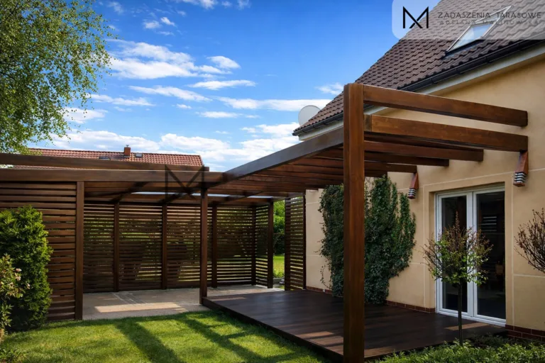 narożna altana z drewna