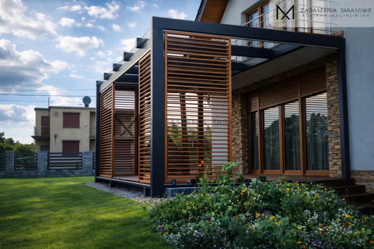 nowoczesne zadaszenie z żaluzjami