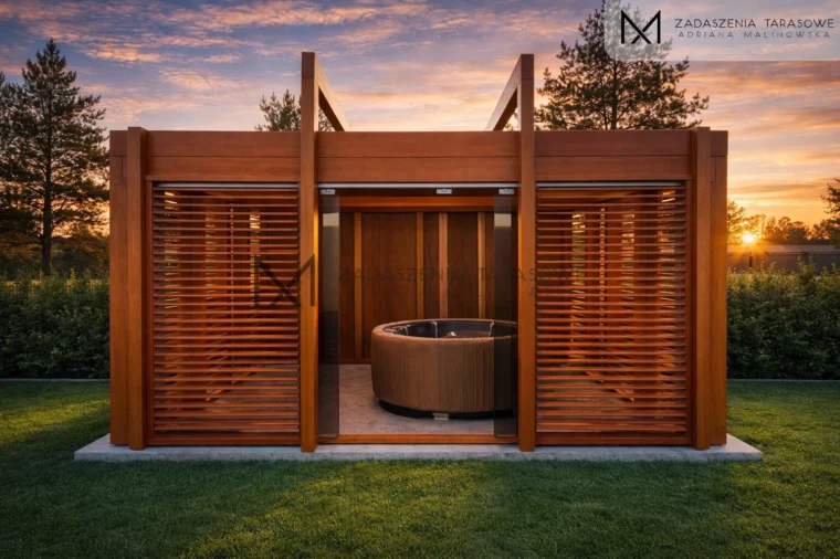 nowoczesna altanka z żaluzjami