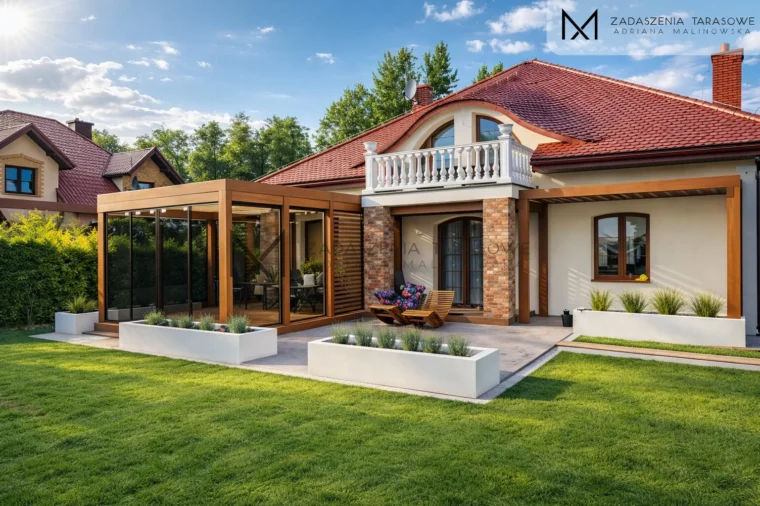 zaprojektowane zadaszenie z pergolą