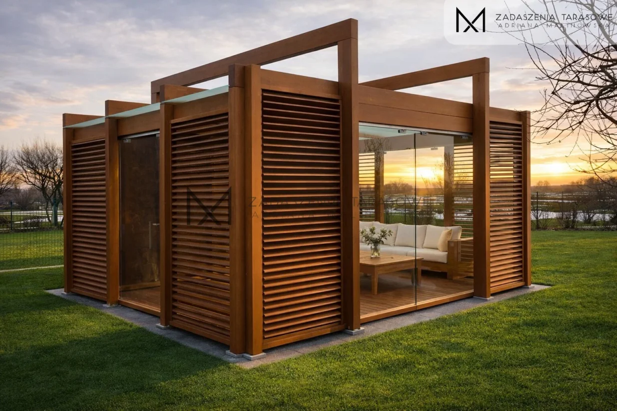 ozdobna altana z żaluzjami