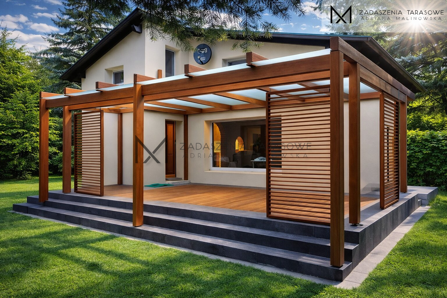 zadaszenie z żaluzjami projekt indywidualny nowoczesny