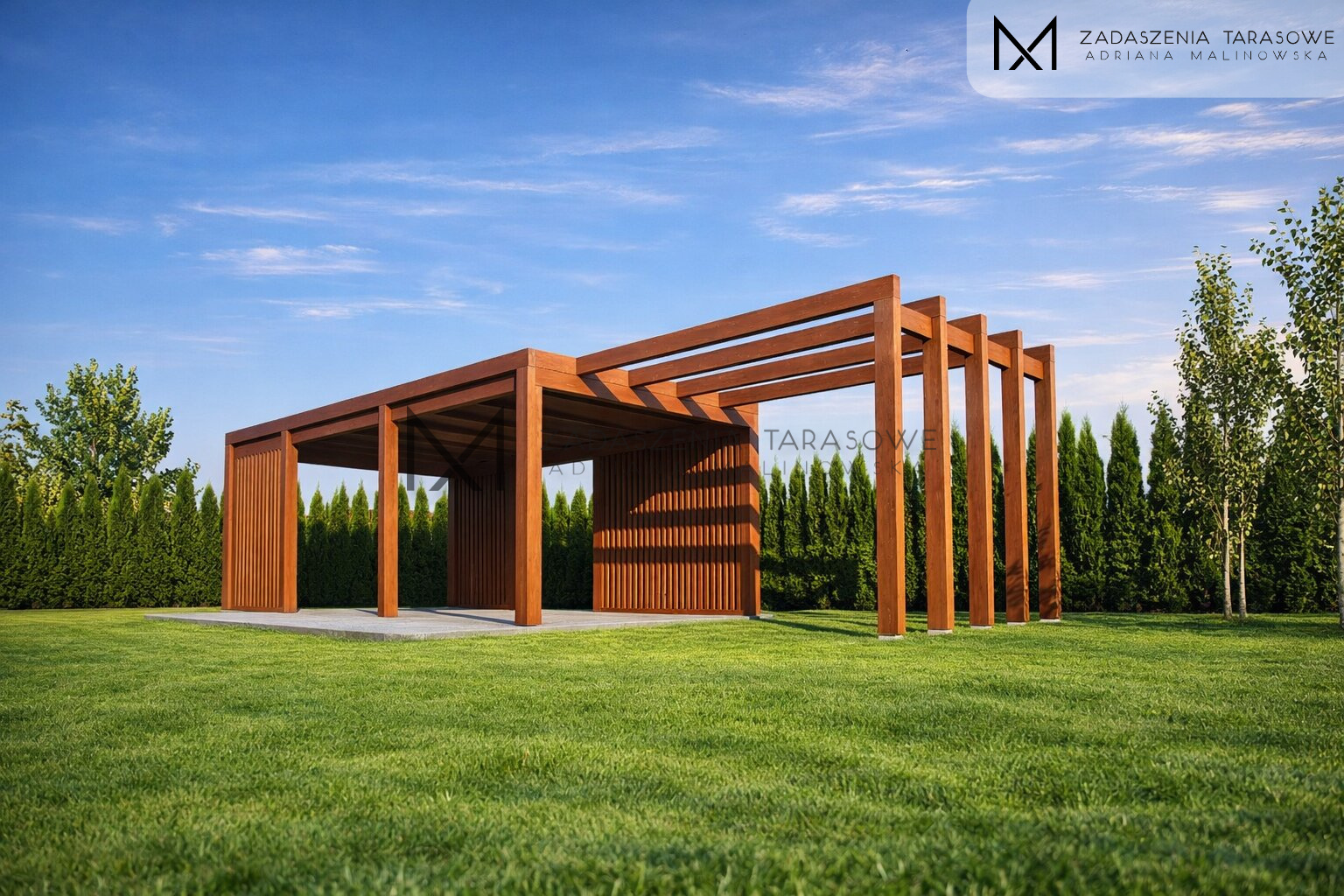 altana z lamelami w ogrodzie