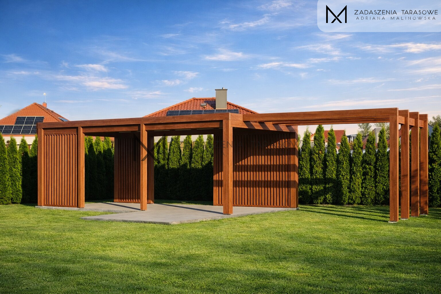 altana z pergolą w ogrodzie