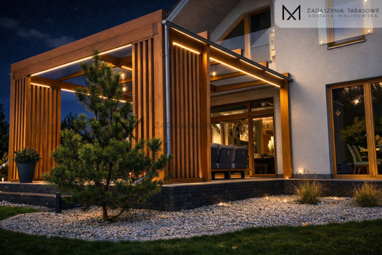 zadaszenie tarasu z rynnami