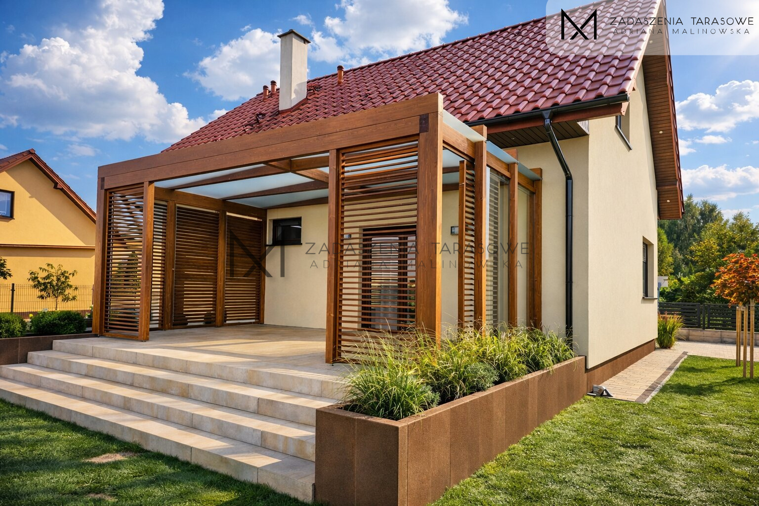 zadaszenie z żaluzjami