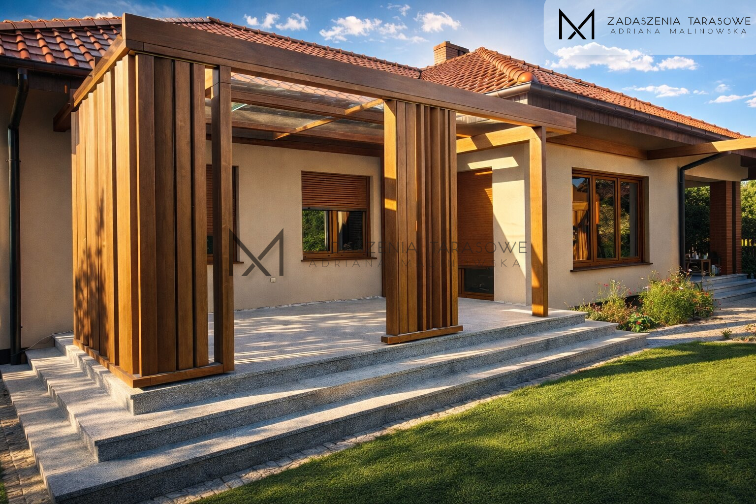 Zabudowa tarasowa z pionowymi lamelami obrotowymi i strefą jacuzzi – realizacja nowoczesna